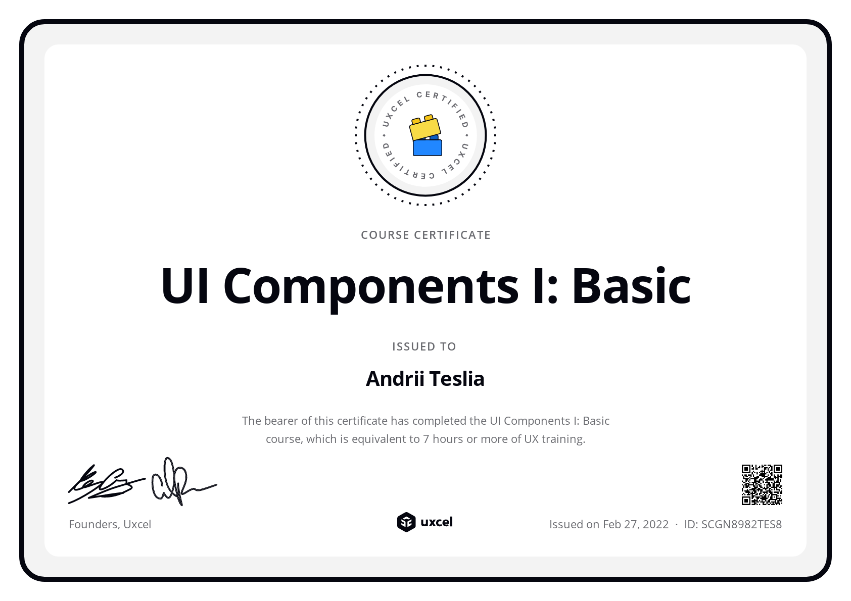 Andrii Teslia's certificate